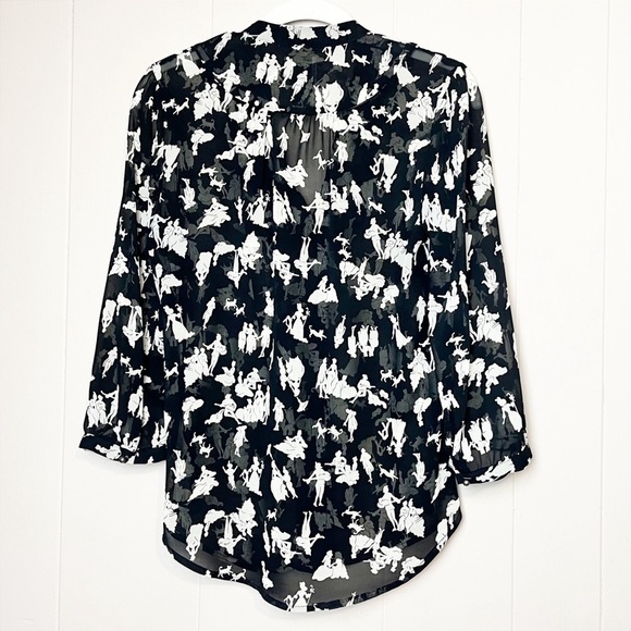 Anthropologie HD in Paris Ruffled Blouse 2 black white toile button down top - Picture 6 of 11
